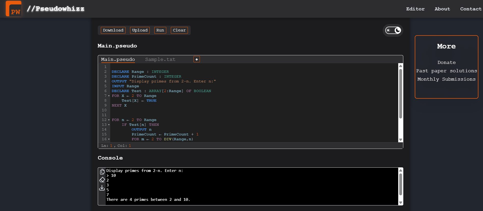Pseudowhizz - Online Pseudocode Interpreter